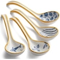 thumbnail image 1 of Kiibsot 4pcs Asian Soup Spoon Ceramic Ramen Spoons Korean Spoons Porcelain Japanese Soup Spoon for Ramen Noodles Pho Miso Dumpling, Curved Handle,6.3in, 1 of 6