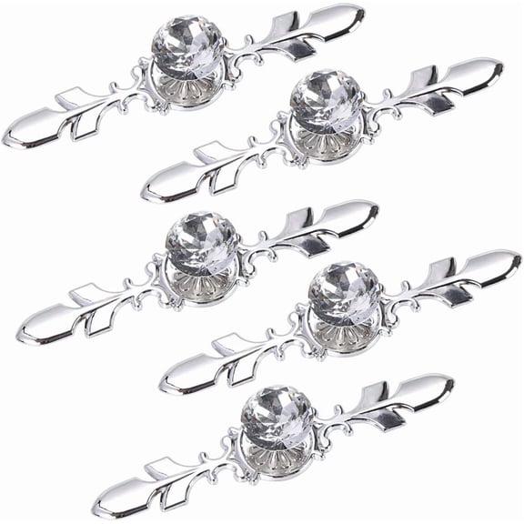 Kiibsot 5 Pcs 4.7"/ 6.7" Drawer Dresser Knobs Pull Handles - Crystal Glass Diamond Decorative Knobs with Plate, Cabinet Cupboard Door Knobs with Screws for Kitchen Bathroom Office Decoration
