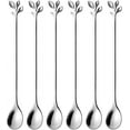 thumbnail image 1 of Kiibsot 6 Pack 7.4" Elegant Leaf Long Handle Teaspoons - Stainless Steel Stir Spoons for Coffee & Tea, Perfect for Mixing & Stirring, 1 of 8