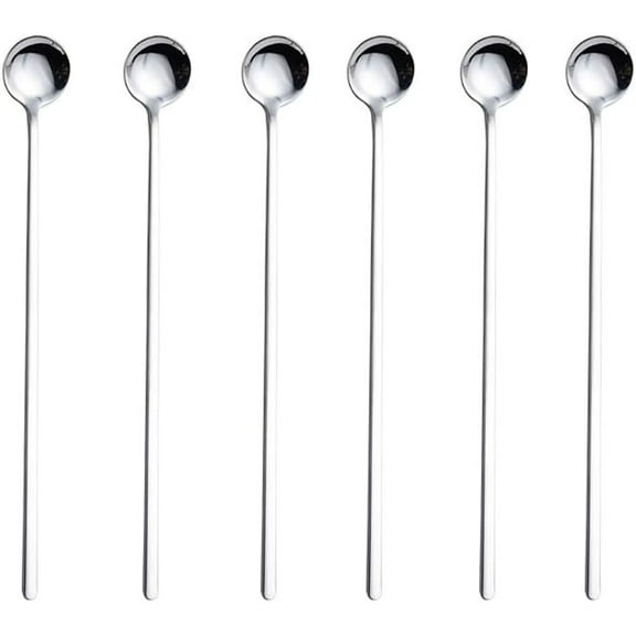 Kiibsot 6 Pack Long Handle Spoon Mixing Spoons, 9.45-Inch Stainless Steel Spoon Iced Tea Spoons Coffee Spoon Ice Cream Spoon Cocktail Stirring Spoons