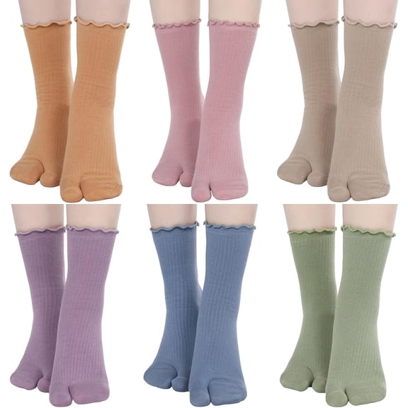 Kiibsot 6 Pairs Split Toe Socks Frilly Tabi Cotton Sandal Socks for Men Women