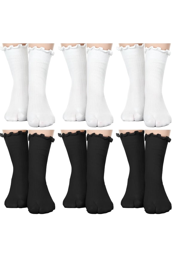 6 Pairs Split Toe Socks Frilly Tabi Cotton Sandal Socks for Men Women
