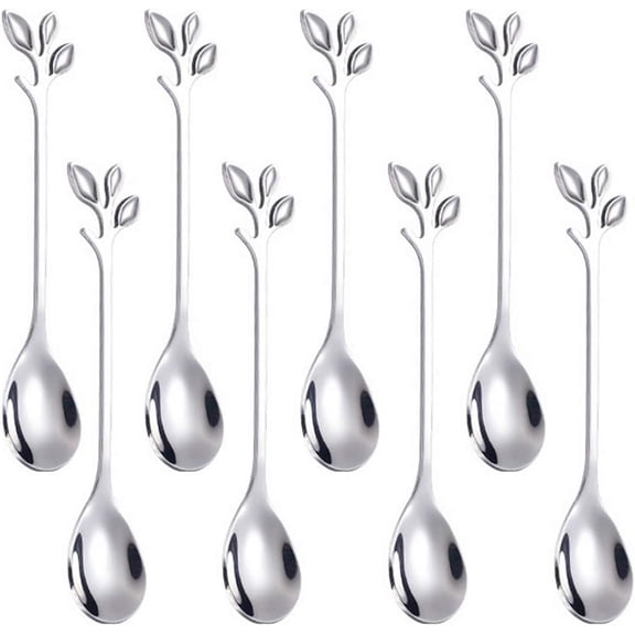 Kiibsot 8-Pack Elegant Leaf 4.7" Espresso Spoons - Stainless Steel, Perfect for Coffee, Demitasse, Dessert & Tea, Mini Size for Small Servings