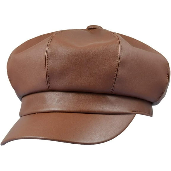 Kiibsot 8 Panels Newsboy Caps for Women Vintage PU Leather Cabbie Painter Hat Gatsby Ivy Beret Cap