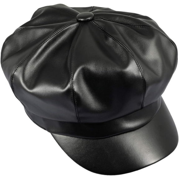 Kiibsot 8 Panels Newsboy Caps for Women Vintage PU Leather Cabbie Painter Hat Gatsby Ivy Beret Cap