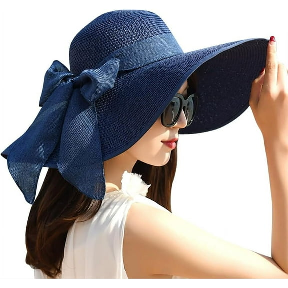 Kiibsot Beach Hats for Women Big Straw Wide Brim Summer Hat Floppy Foldable Roll up Cap Sun Hat UPF 50 