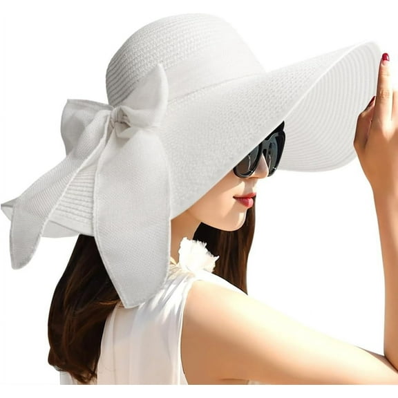 Kiibsot Beach Hats for Women Big Straw Wide Brim Summer Hat Floppy Foldable Roll up Cap Sun Hat UPF 50 