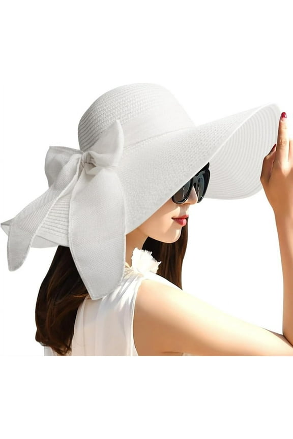 Beach Hats for Women Big Straw Wide Brim Summer Hat Floppy Foldable Roll up Cap Sun Hat UPF 50+