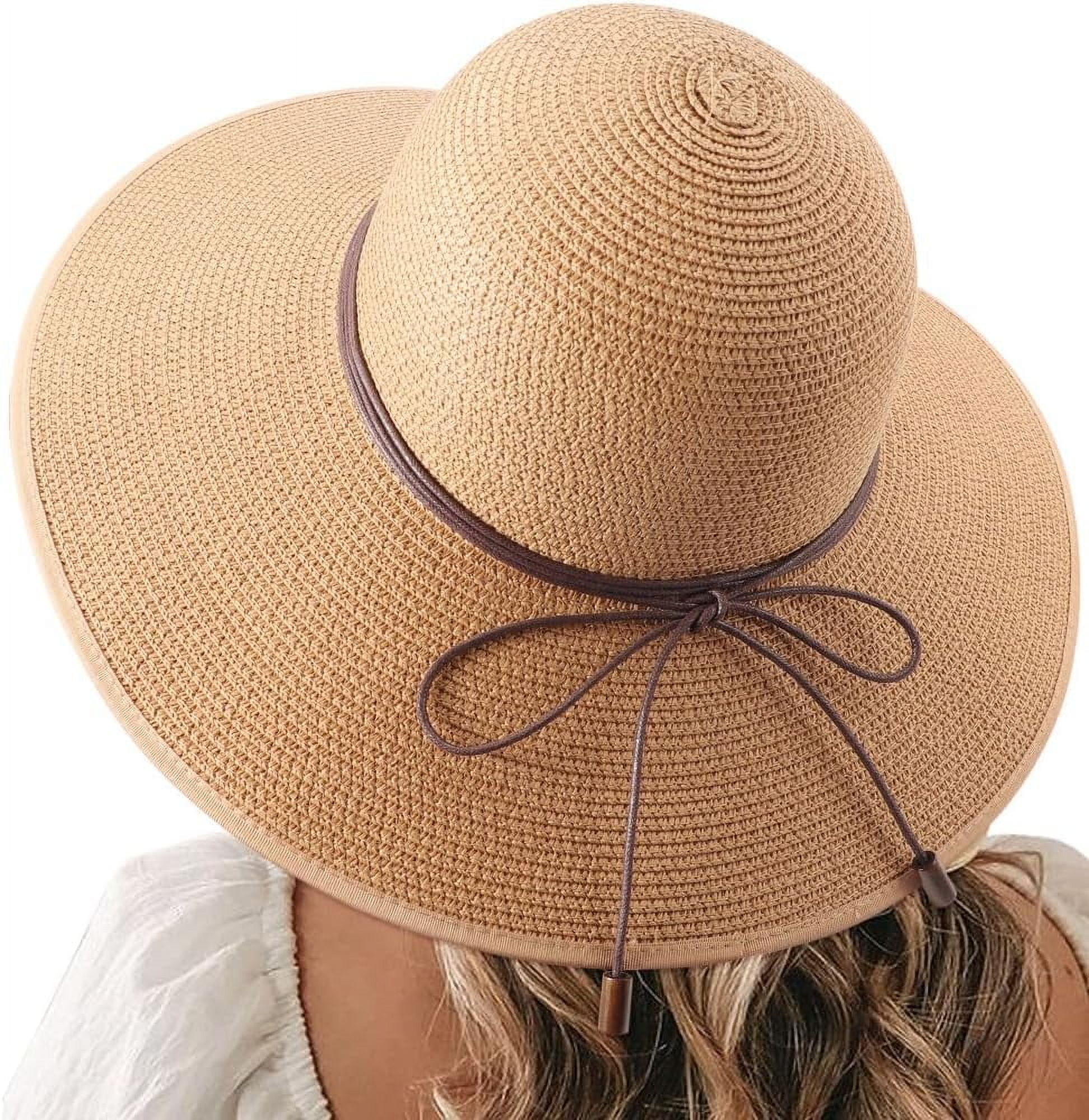 Crochet Straw Sun Hat Wide Brim Beige Packable Beach Resort Hat Kiibsot Beach Hats for Women Big Straw Wide Brim Summer Hat  main image 4