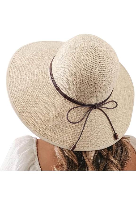 Beach Hats for Women Big Straw Wide Brim Summer Hat Floppy Foldable Roll up Cap Sun Hat UPF 50+