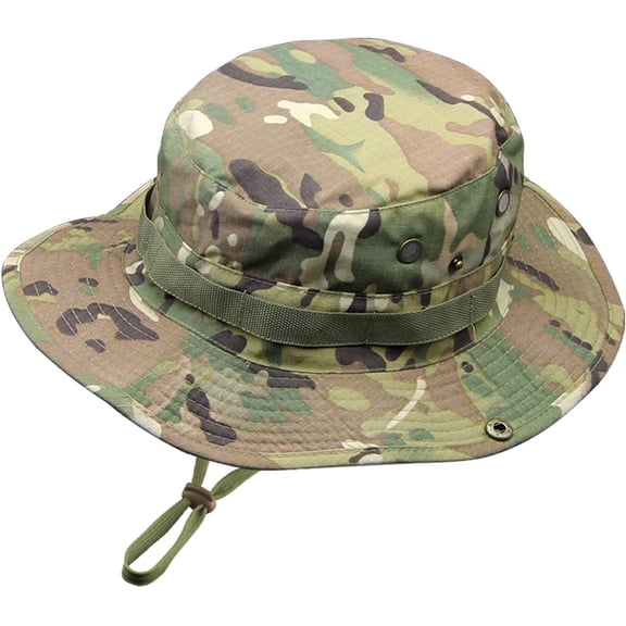Kiibsot Camo Boonie Hat for Men Women, Wide Brim Bucket Hats, UPF50+ Jungle Sun Hats for Fishing Hunting