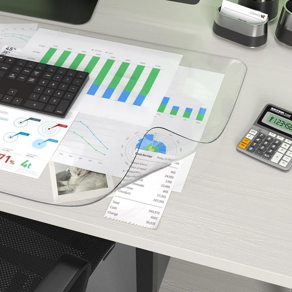 Kiibsot Clear Writing Desk Pad, 16’’x24” Heat Resistant Waterproof PVC Round Edge Durable Desk Protect Mat, Anti-Static Writing Mat Table Protector