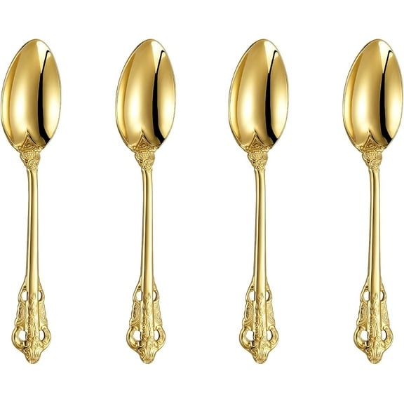 Kiibsot European Style Luxury Stainless Steel Teaspoons Pack of 4, 6.3" Gorgeous Small Spoons, Stirring,Mixing,Sugar,Cake,Dessert Spoons, Mini Antipasto Spoons
