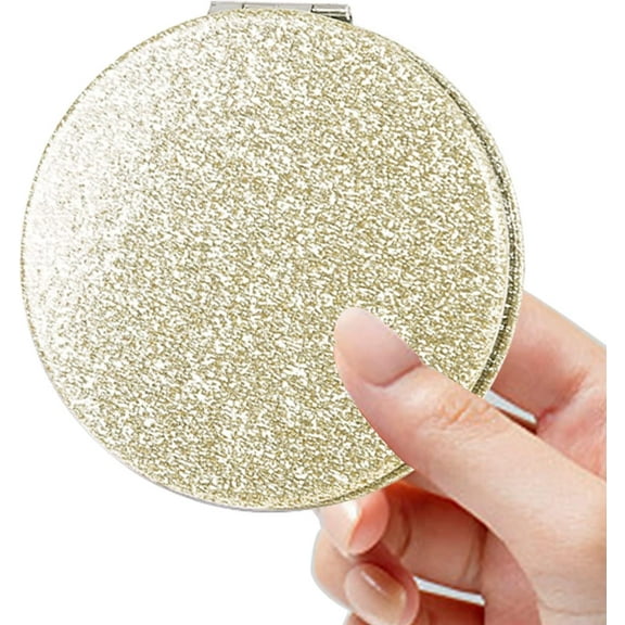 Kiibsot Folding Compact Mirror, Pocket Mirror, Handheld Small Glitter Mirror for Purse, Portable Travel Makeup Mirror, 2-Sided 1x/2x Magnifying Mirror for Women Girls