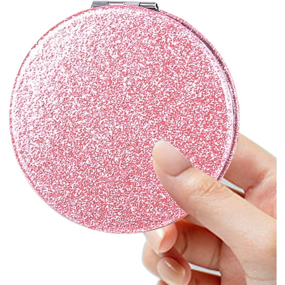 Kiibsot Folding Compact Mirror, Pocket Mirror, Handheld Small Glitter Mirror for Purse, Portable Travel Makeup Mirror, 2-Sided 1x/2x Magnifying Mirror for Women Girls