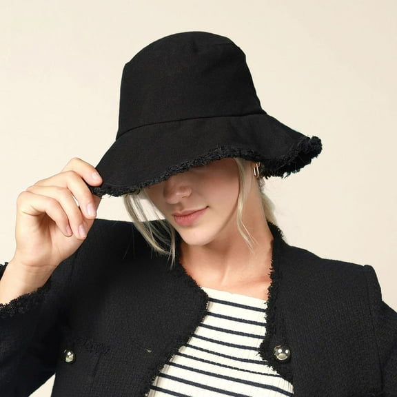Kiibsot Frayed Bucket Hat for Women Men Unisex Trendy Washed Cotton Floppy Wide Brim Boonie Hat Outdoor Summer Beach Headwear