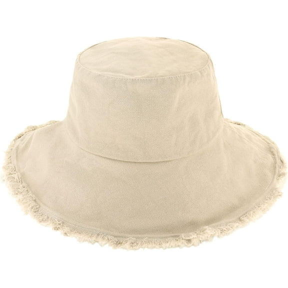 Kiibsot Frayed Bucket Hat for Women Men Unisex Trendy Washed Cotton Floppy Wide Brim Boonie Hat Outdoor Summer Beach Headwear