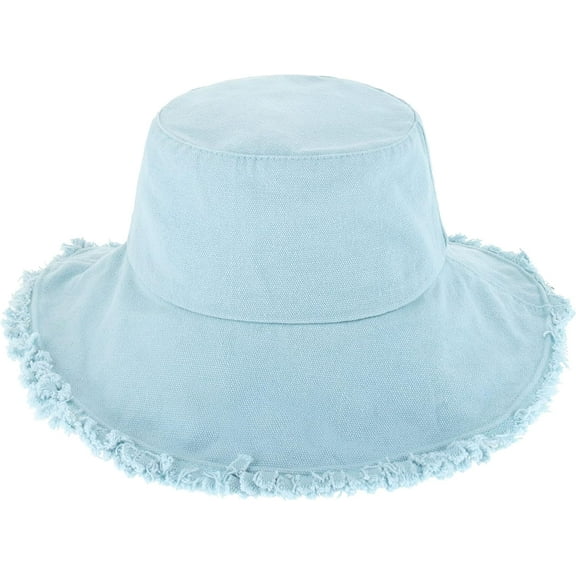 Kiibsot Frayed Bucket Hat for Women Men Unisex Trendy Washed Cotton Floppy Wide Brim Boonie Hat Outdoor Summer Beach Headwear