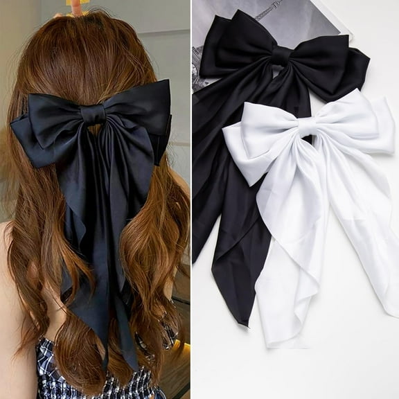 Kiibsot Hair Bows Ribbon Bows for Women, Silky Satin Ribbon Hair Clips, Oversized Long-tail Cute Aesthetic Accessories, Big Hair Bow,Big Bows for Women Girls