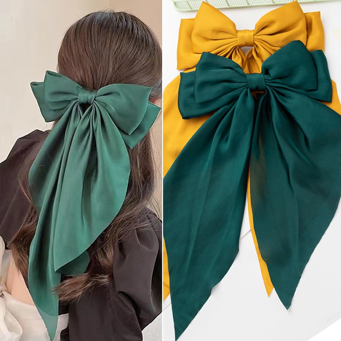 Kiibsot Hair Bows Ribbon Bows for Women, Silky Satin Ribbon Hair
