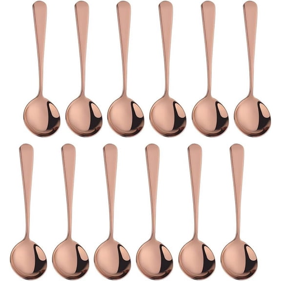 Kiibsot High Quality Broth Round Spoon Set, 12-Piece Reusable Stainless Steel Dinner Table Cereal Soup Spoon, Camping Ramen Spoons