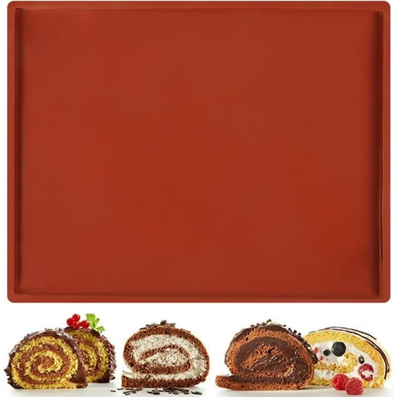 Kiibsot Jelly Roll Pan Silicone, Large Swiss Roll Cake Mat Flexible Silicone Baking Sheet, 14.17x11 in Silicone Baking Mat for Baking Sheets, Nonstick Silicone Baking Tray (Brown)
