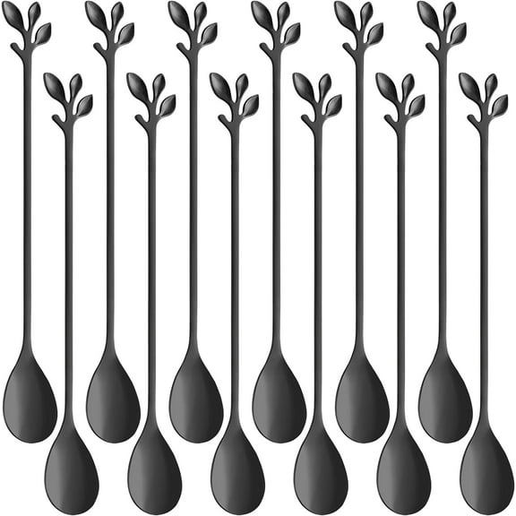 Kiibsot Leaf Handle Long Teaspoons, 7.4" Coffee & Tea Stirring Spoons, Stainless Steel Coffee Stir Spoon Set of 12