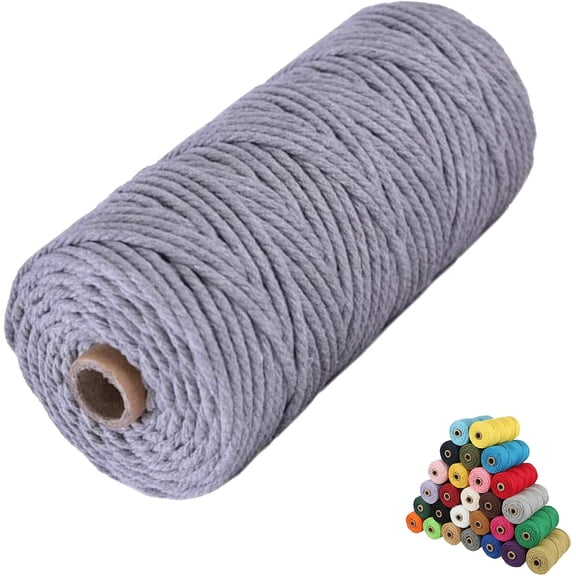Kiibsot Macrame Cotton Cord, 1 Roll 4 Strand Twisted Macrame Yarn, Natural Cotton Cord Perfect Macrame Supplies for DIY Crafts Knitting Plant Hangers (2mm*109Yards)