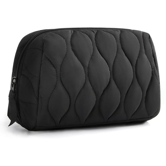 Kiibsot Makeup Bag, Travel Cosmetic Bag, Puffy Padded Make Up Bag for Women, Makeup Organizer Case, Wide-open Pouch Purse, Travel Essentials, Toiletries Bag