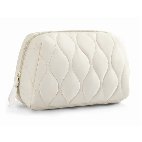 Kiibsot Makeup Bag, Travel Cosmetic Bag, Puffy Padded Make Up Bag for Women, Makeup Organizer Case, Wide-open Pouch Purse, Travel Essentials, Toiletries Bag