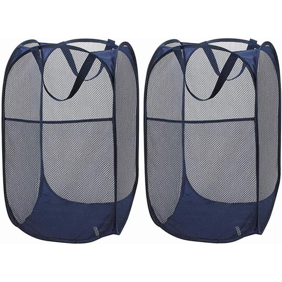 Kiibsot Popup Mesh Laundry Baskets, Collapsible and Portable Clothes Washing Laundry Hampers with Reinforced Carry Handles, Clothes Hamper for Home, Travel, College Dorm