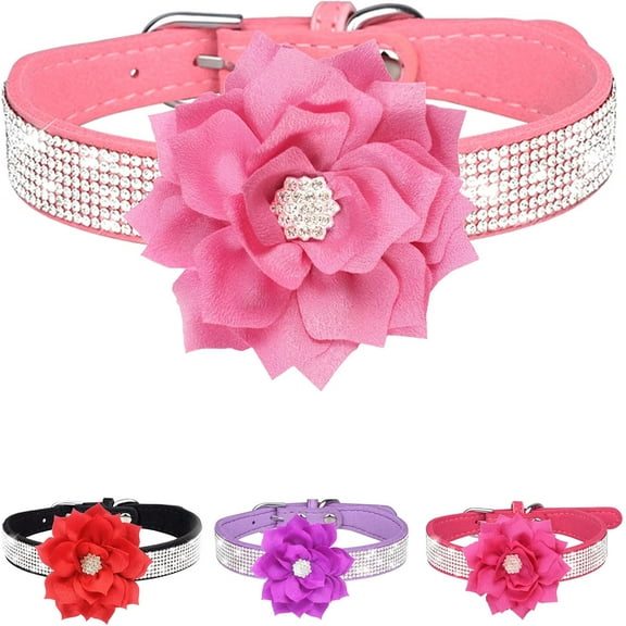 Kiibsot Rhinestone Dog Collar for Small Medium Dogs - Flower Puppy Necklace for Girl Female Dogs, Festival Party Wedding