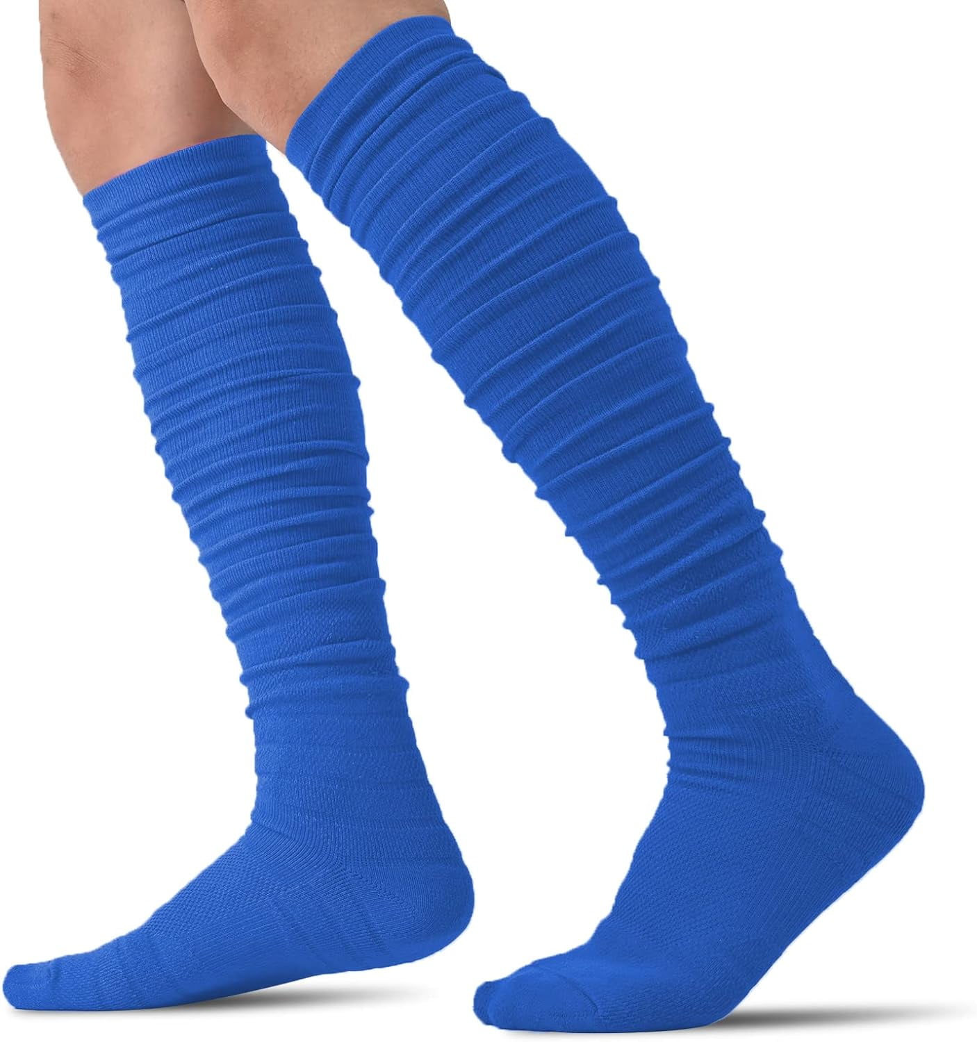 Kiibsot Scrunch Football Socks Ultra Long 1 Pair/2 Pairs Combed Cotton With Ankle Support Padded Knee High Socks for Youth Adult