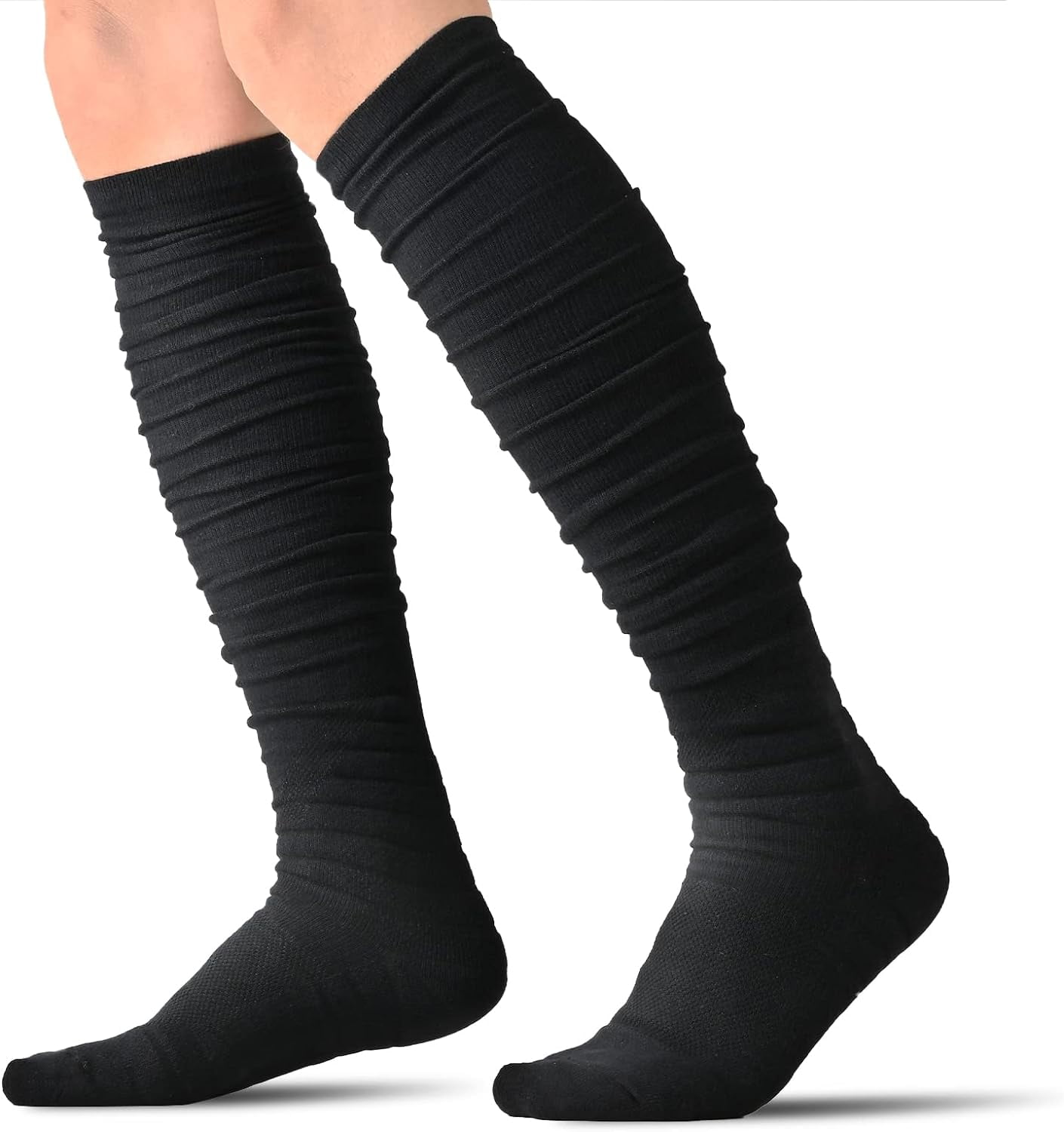 Kiibsot Scrunch Football Socks Ultra Long 1 Pair/2 Pairs Combed Cotton With Ankle Support Padded Knee High Socks for Youth Adult