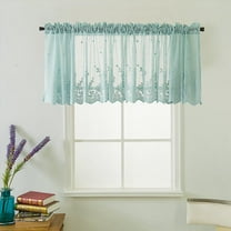 Kiibsot Sheer Lace Window Valance 1 Panel, 51 X 16 Inch Window Treatment Curtain Linen Flowers Rod Pocket for Kitchen Bathroom Bedroom Home Decoration