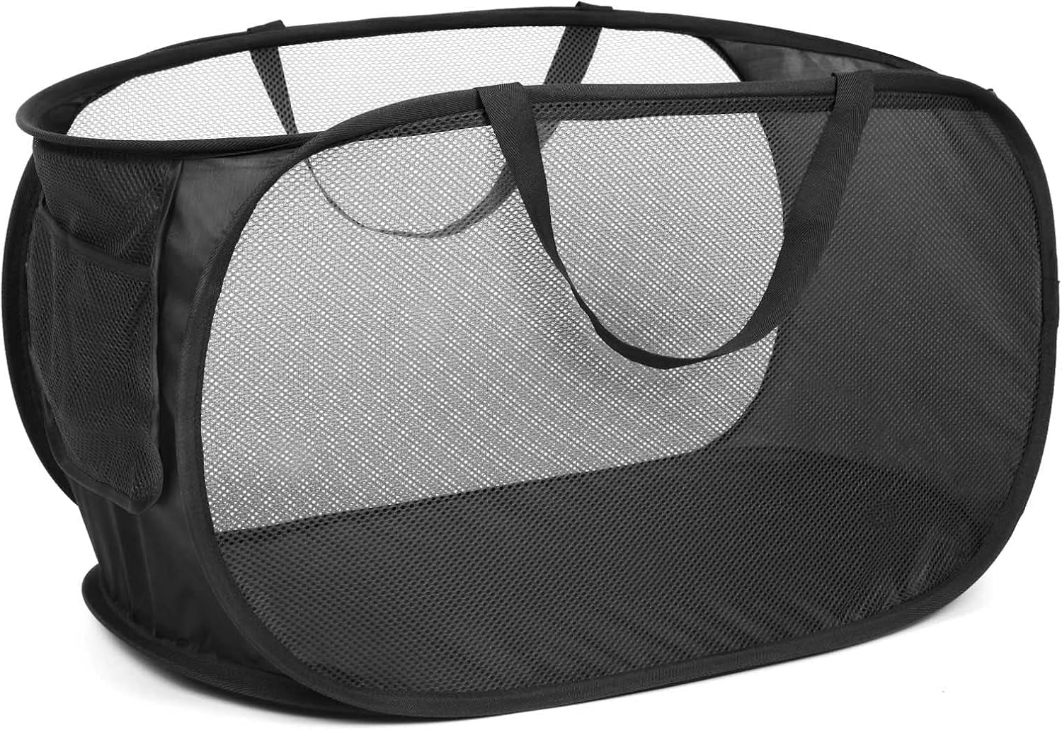 Kiibsot Strong Mesh Pop Up Laundry Basket, Collapsible Laundry Hamper with Side Pocket, Foldable Clothes Hamper with Durable Reinforced Handles for Laundry, Bathroom, Kids Room, Dorm or Travel