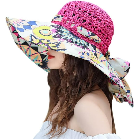 Kiibsot Summer Anti-UV Wide Brim Holiday Beach Hats Women Flower Floppy Foldable Cap
