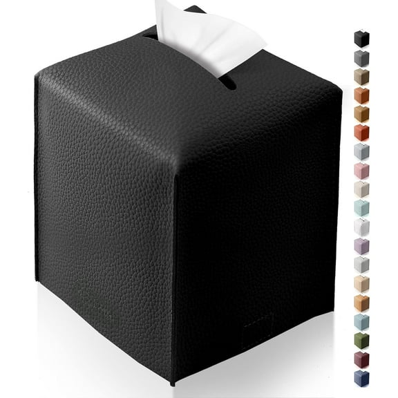 Kiibsot Tissue Box Cover, Modern PU Leather Square Tissue Box Holder for Creative Decorative, Ideal for Bathrooms/Office/Car/Nightstand/Dining Table, 5"X5"X5"