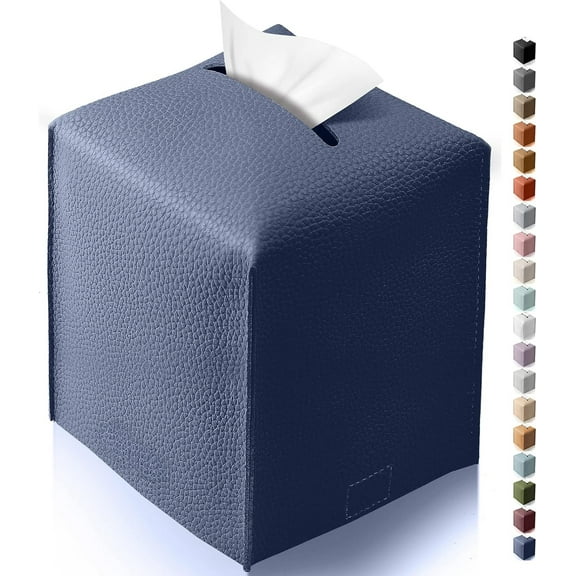 Kiibsot Tissue Box Cover, Modern PU Leather Square Tissue Box Holder for Creative Decorative, Ideal for Bathrooms/Office/Car/Nightstand/Dining Table, 5"X5"X5"