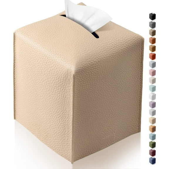 Kiibsot Tissue Box Cover, Modern PU Leather Square Tissue Box Holder for Creative Decorative, Ideal for Bathrooms/Office/Car/Nightstand/Dining Table, 5"X5"X5"