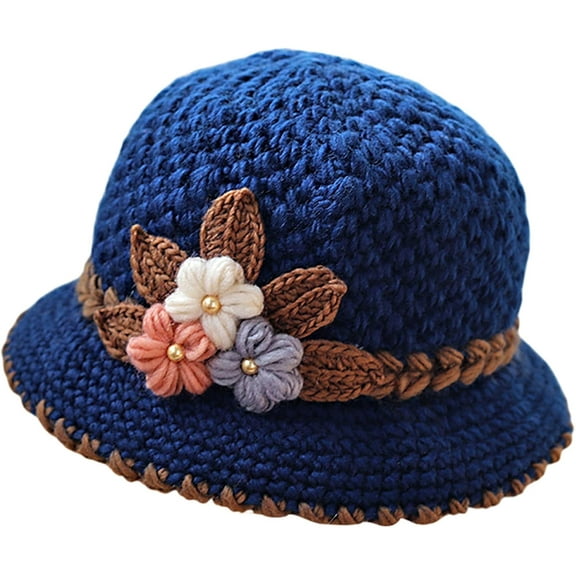 Kiibsot Women's Fashion  French Style Knitted Beanie Hat, Flowers Decor Crochet Wool Hat for Winter, Warm Bucket Hat