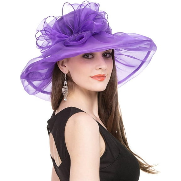 Kiibsot Women's Organza Church Kentucky Derby Hat Bridal Tea Party Wedding Hat Sun Hat