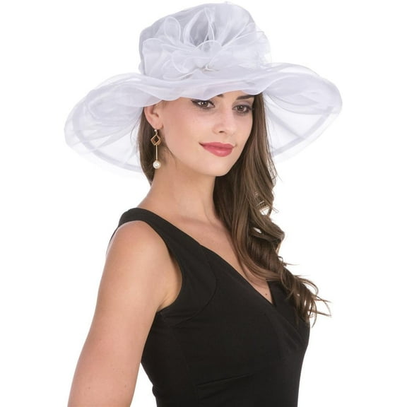 Kiibsot Women's Organza Church Kentucky Derby Hat Bridal Tea Party Wedding Hat Sun Hat