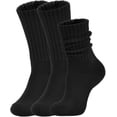 thumbnail image 1 of Kiibsot Women's Slouch Crew Socks Retro Solid Scrunch Boot Chunky Ribbed Cozy Cotton Calf Socks 3 Pack Size 5-10, 1 of 6
