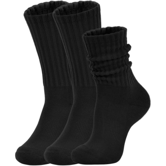 Kiibsot Women's Slouch Crew Socks Retro Solid Scrunch Boot Chunky Ribbed Cozy Cotton Calf Socks 3 Pack Size 5-10