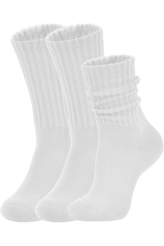 Women's Slouch Crew Socks Retro Solid Scrunch Boot Chunky Ribbed Cozy Cotton Calf Socks 3 Pack Size 5-10