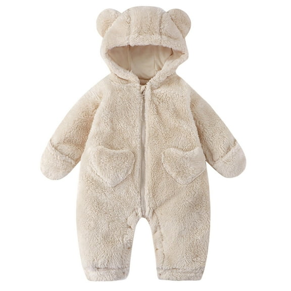 Kiijoy Baby Boys Fleece Sleepwear Onesie Zip Up Bear Ear Hooded Jumpsuit, Sizes 0-3M