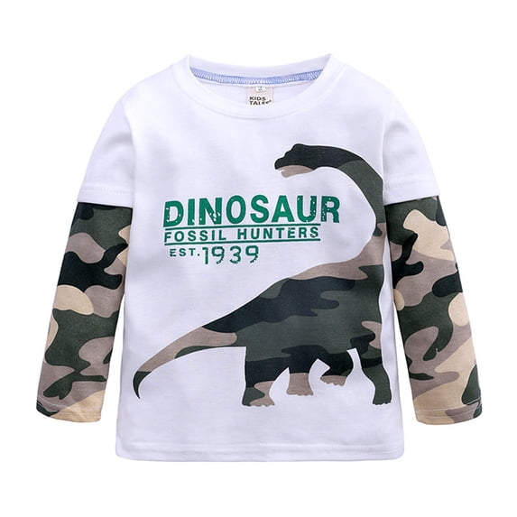Kiijoy Baby Boys Long Sleeve Dinosaur T-Shirt Casual Cotton Round Neck T Shirt, Sizes 18-24 Months