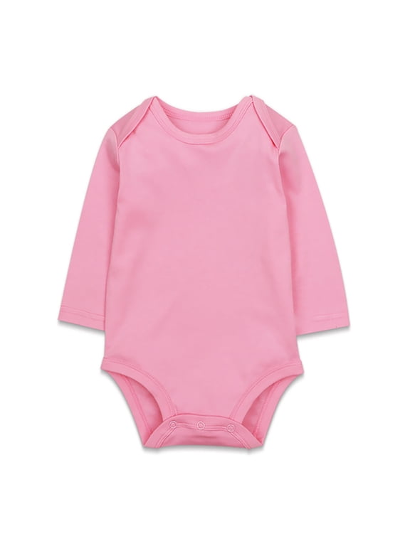 Baby Girl Boy Long Sleeve Bodysuit Solid Color Cotton Romper Onesies, Sizes 0-24M