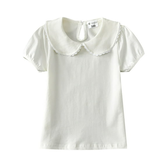 Kiijoy Baby Girl's Casual T Shirt Short Sleeve Peter Pan Collar Solid T-Shirt for 0 To 6 Years